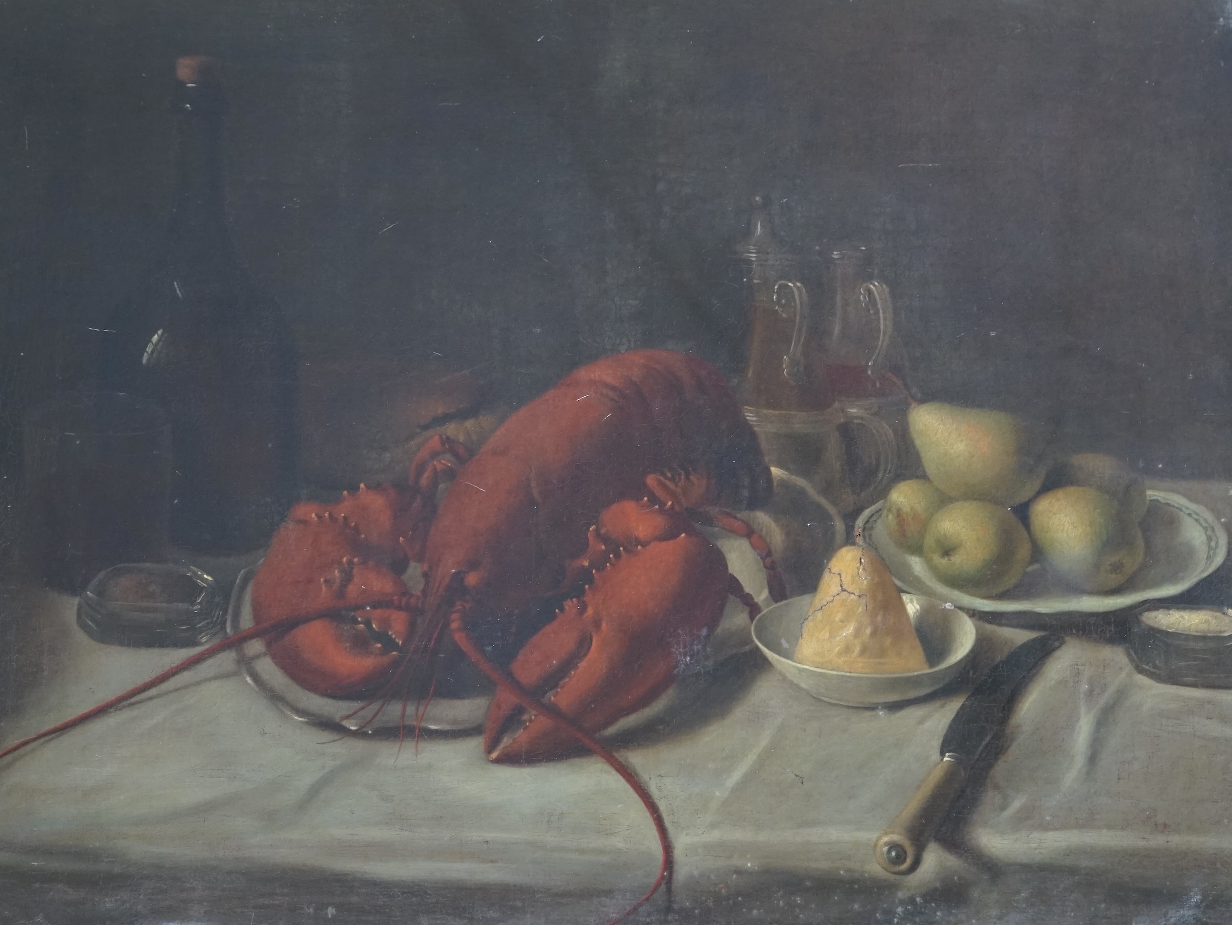 Follower of Jean-Baptiste-Siméon Chardin (French, 1699-1799), Still life with a lobster and pears, oil on canvas, 53 x 68.5cm